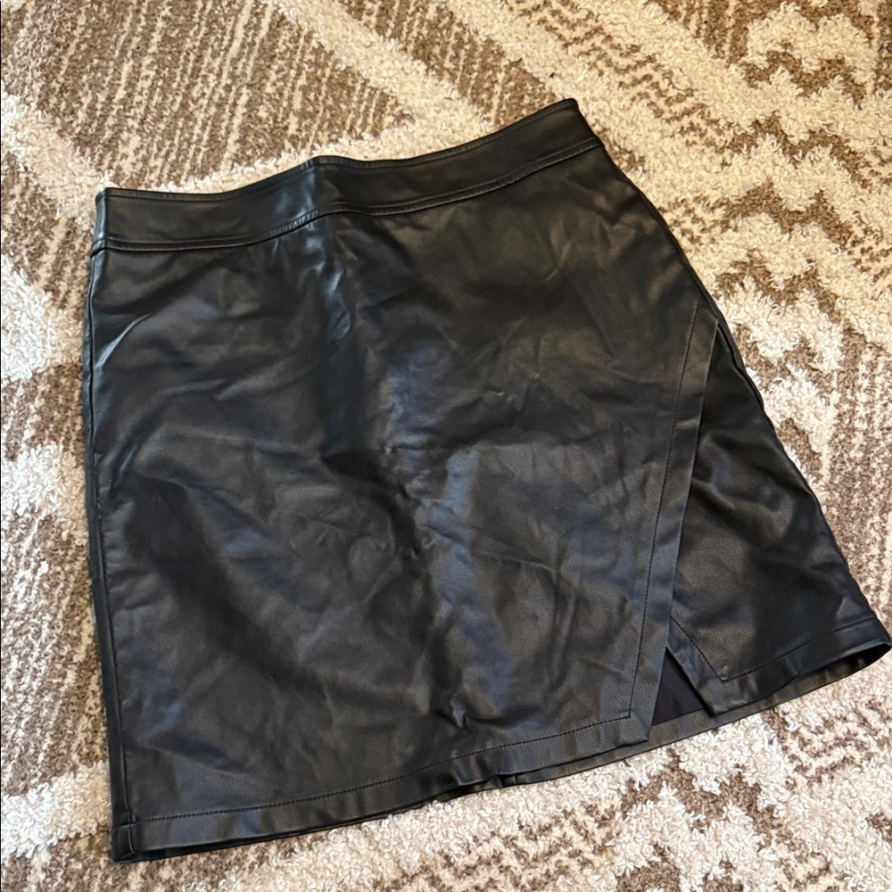 LOFT Black Faux Leather Mini Skirt